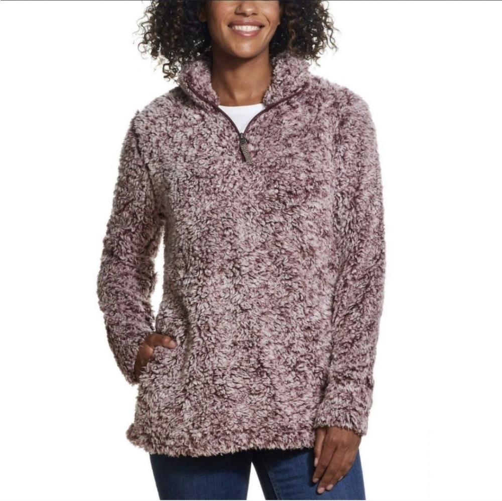 L Red Weatherproof Vintage Cozy Fuzzy Sherpa Lined Pullover
